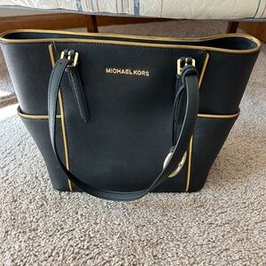 Michael Kors Black Tote Bag with Gold Trim